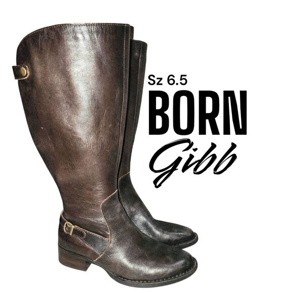 BORN GIBB Sz 6.5 Brown Leather Tall Zip-Up Western  Festival Riding Logo Boots - Picture 1 of 11